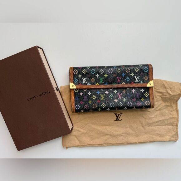Louis Vuitton Multicolor Porte Tresor Wallet Murakami Black Monogram Box COA - Picture 2 of 12